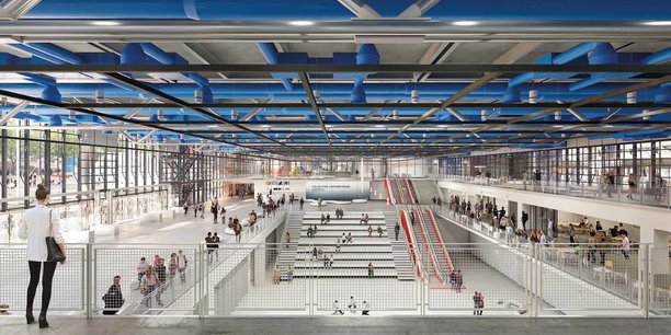 Vue d’artiste du Forum et de l’Agora de Centre Pompidou 2030