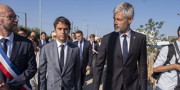 Gabriel Attal et Laurent Wauquiez le 8 septembre 2023, à Lyon.