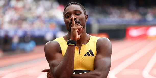 Après sa victoire sur 100 mètres au meeting de Londres, le 20 juillet. Le sprinteur vient de battre son record