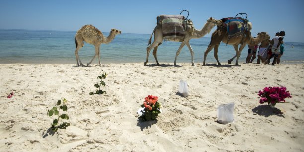 Bouquets of flowers are laid at the beachside of the imperial marhaba resort, which was attacked by a gunman in sousse[reuters.com]