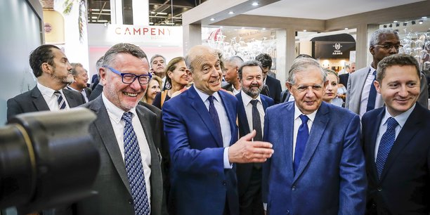 Ouverture de Vinexpo 2017 : Patrrick Seguin, Alain Juppé, Jacques Mézard, l'éphémère premier ministre de l'Agriculture, et Guillaume Deglise.