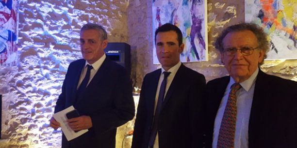 Philippe Saurel, Christophe Pérez et Max Lévita, lors des voeux de la SERM-SA3M le 17 janvier 2018.