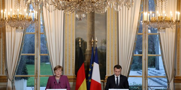 French president emmanuel macron and german chancellor angela merkel give a joint press conference at the eylsee presidential palace in paris[reuters.com]