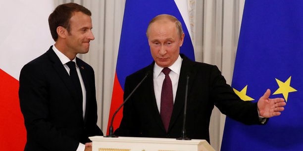 Emmanuel Macron et Vladimir Poutine, à Saint-Pétersbourg jeudi 24 mai 2018.