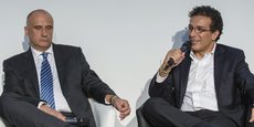 Éric Schulz (à gauche), le Chief Commercial Officer d'Airbus, est venu plancher avec son homologue de Boeing, Ihssane Mounir, au Paris Air Forum, le 21 juin 2018 pour la 5e Edition de cet événement organisé par ADP et La Tribune.