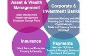 Les quatre futurs principaux pôles de Natixis : gestion d'actifs et de fortune, banque de financement et d'investissement, assurance, paiements.