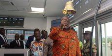 Le président ghanéen Nan Akufo-Addo, lors la cérémonie de la cloche annonçant le lancement de la bourse agricole du Ghana (GVX), le mardi 6 novembre 2018.