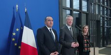 De gauche à droite : Laurent Nunez, secrétaire d'Etat auprès du ministre de l'Intérieur, Bruno Le Maire, ministre de l'Economie et des Finances, et Agnès Pannier-Runacher, secrétaire d'Etat auprès du ministre de l'Economie et des Finances.