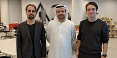 De gauche à droite : Charles Plenet de Badts, Marwan Al Zarouni, le directeur de Blockchain Center, et Thomas Jaulin. Les fondateurs de Blockrise veulent supprimer la bureaucratie à Dubaï.