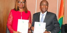 Marie-Laure Akin-Olugbade, directrice générale de la BAD pour l’Afrique de l’Ouest, et  Adama Koné, ministre ivoirien de l’Economie et des finances.