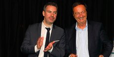 Laurent Villaret (président de la FPI Occitanie Méditerranée) et Michel-Edouard Leclerc (Pdg de l'enseigne E. Leclerc) à Montpellier le 17 décembre 2019.
