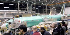 La chaîne d'assemblage du 737 MAX à l'usine Boeing de Renton, Washington, présentée à la presse le 7 décembre 2015.