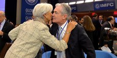 Christine Lagarde (à g.), ancienne directrice du FMI et désormais présidente de la BCE, en présence de Jerome Powell (à dr.), président de la Fed, le 19 octobre 2019.