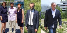 Les trois candidats aux municipales de Montpellier : Mohed Altrad (aux côtés d'Alenka Doulain et Clothilde Ollier), Michaël Delafosse et Philippe Saurel.