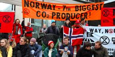 Manifestation du groupe Extinction Rebellion contre les énergies fossiles (ici, à Berlin, le 11 octobre 2019, devant l'ambassade de Norvège).
