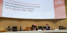 Alain Rousset (Région Nouvelle-Aquitaine) et Jean-François Clédel (CCI Nouvelle-Aquitaine) le 21 janvier 2021
