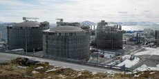 Vue du champ de gaz naturel Snøhvit exploité par la compagnie pétrolière et éolienne norvégienne Equinor (ex-Statoil) sur l'île de Melkoeya en Laponie norvégienne.
