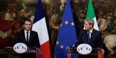 Conférence de presse tenue en janvier 2018 au Palais Chigi à Rome par le Premier ministre italien d'alors Paolo Gentiloni et le Président Emmanuel Macron.