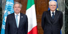 Le secrétaire général de l'ONU, Antonio Guterres (à gauche), a été reçu, dans la soirée du vendredi 29, au palais du Quirinal par le président italien Sergio Mattarella (à droite).