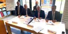 (de gauche à droite) Jean Paoletti, directeur d'Enedis Aquitaine Nord, Xavier Pintat, président du Sdeeg, et Olivier Roland directeur commerce d'EDF Sud-Ouest, ont signé jeudi 28 octobre un contrat de concession du réseau électrique girondin.