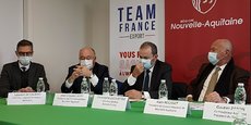 De gauche à droite : Laurent de Calbiac (Bpifrance), Jean-Claude Fayat (CCI International Nouvelle-Aquitaine), Christophe Lecourtier (Business France) et Alain Rousset (région Nouvelle-Aquitaine).