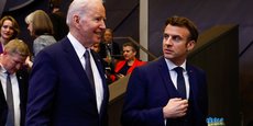 Le président des États-Unis, Joe Biden et président français, Emmanuel Macron,  au siège de l'Otan