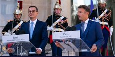 Le Premier ministre polonais, Mateusz Morawiecki, reçu au Palais de l'Elysée par le président Emmanuel Macron, le 29 août 2022, pour évoquer la situation en Ukraine.
