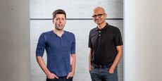 Sam Altman, dirigeant d'OpenAI, et Satya Nadella, à la tête de Microsoft.