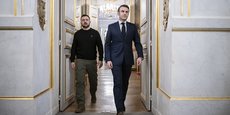 Emmanuel Macron et Volodymyr Zelensky, le 16 février à l’Élysée.