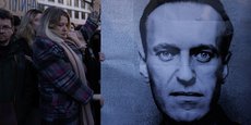 Des gens se rassemblent devant l'ambassade de Russie à Varsovie en Pologne après le décès d'Alexeï Navalny