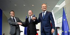 Emmanuel Macron, Olaf Scholz et le Premier ministre polonais, Donald Tusk, réunis vendredi à Berlin pour un sommet sur l’Ukraine.