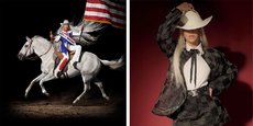 À gauche : Photo du nouvel album Act II : Cowboy Carter. À droite : Photo Instagram du 5 février, où l’artiste se réapproprie tous les codes du genre country music.