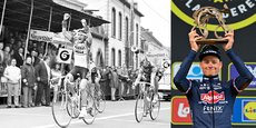 Adrie Van der Poel, vainqueur du Tour des Flandres en 1986. Et son fils Mathieu soulevant son deuxième trophée en 2022.