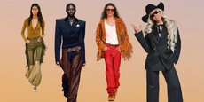 De gauche à droite, silhouettes Chloé, Sportmax et Isabelle Marant. À droite, Beyoncé dans une tenue inspirée du style western.