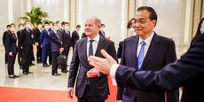 Olaf Scholz et le Premier ministre chinois, Li Keqiang, à Pékin le 4 novembre 2022.