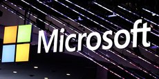 Le logo de Microsoft au Mobile World Congress (MWC) à Barcelone