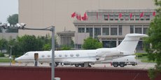 Le jet privé du directeur général de Tesla, Elon Musk, à l'aéroport de Pékin