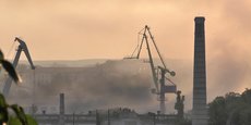 Smoke rises from the shipyard that was reportedly hit by Ukrainian missile attack in Sevastopol