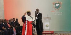 Audience de prestation de serment du président de la Cour des comptes, Diomande Kanvaly, présidée par le chef de l'Etat ivoirien Alassane Ouattara, ce lundi 8 janvier 2018, au palais de la présidence à Abidjan.