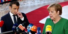 Première contributrice nette au budget européen, l'Allemagne s'est dite prête à payer davantage pour le futur budget 2021-2027. La France et l'Italie, qui suivent l'Allemagne dans la liste des plus grands contributeurs nets, sont pour une augmentation, assortie de conditions. (Photo : Emmanuel Macron et Angela Merkel, le vendredi 23 février lors du sommet informel des Vingt-Sept à Bruxelles)
