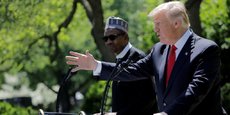 Muhammadu Buhari et Donald Trump, lors de la conférence conjointe organisée le 30 avril 2018 dans le parc de la Maison Blanche à Washington.