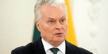 Le president lituanien gitanas nauseda lors d'une conference de presse a vilnius