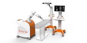 Le robot médical Epione, conçu par Quantum Surgical à Montpellier, est destinée au traitement curatif et précoce des cancers de l'abdomen et des poumons.