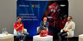 Florin Talpes, co-fondateur de Bitdefender parle avec Charles Leclerc, pilote de F1 chez Ferrari de l'importance de la cybersécurité pour la marque