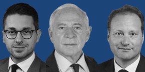 De gauche à droite, Hadrien Ghomi, député de Seine-et-Marne, Sylvain Maillard, député de Paris, président du groupe des députés Renaissance, François Patriat, sénateur de la Côte-d’Or, président du groupe des sénateurs RDPI.