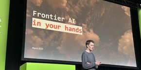 Arthur Mensch, CEO et cofondateur de Mistral AI, lors d'une présentation à la GTC de Nvidia.