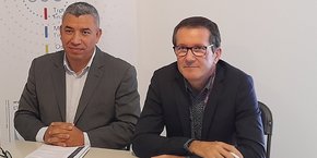 Jalil Benabdillah, vice-Président de la Région Occitanie à l'économie, à l'emploi, à l'innovation et à la réindustrialisation, et Nicolas Schaeffer, directeur de l'agence Ad'Occ, en octobre 2022.