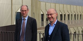 De gauche à droite: Matthieu Chabanel, président-directeur général de SNCF Réseau, et Jean-François Monteils, président du directoire de la Société des Grands Projets.