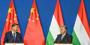 Viktor Orban et Xi Jinping lors d'une conférence de presse commune à Budapest le 9 mai 2024.
