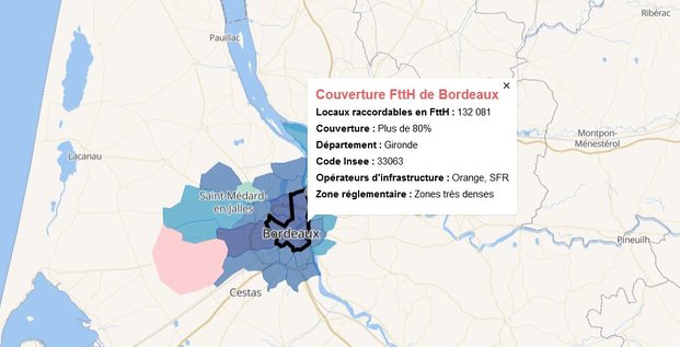 Arcep carte fibre Bordeaux